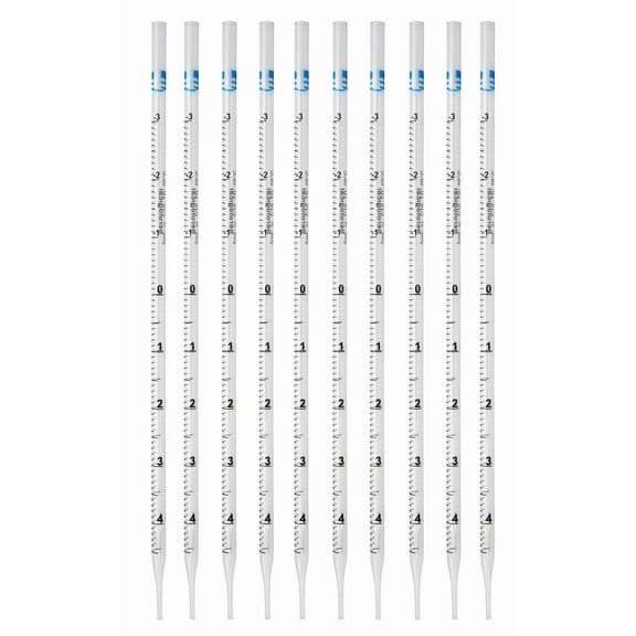 Pipette Serological, 5ml Capacity by 0.1ml, Plastic, Sterile, Color Coded. Pack of 10.