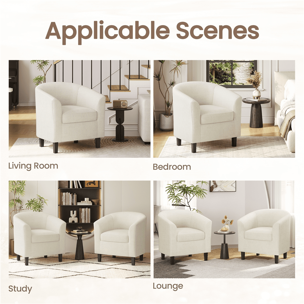 Renwick Upholstered Corduroy Fabric Accent Arm Chair for Living Room, Set of 2, Beige