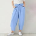 thumbnail image 2 of Wdgfv Girls Cropped Trousers Comfortable Stylish Everyday Wear Spring Summer Linen Elastic Waist Casual Kids Pants Sky Blue 11-12 years, 2 of 8