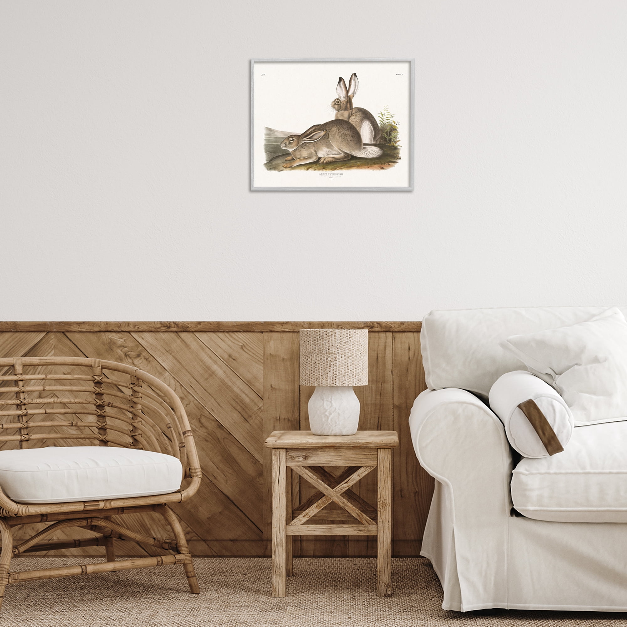 Stupell Industries Traditional Cottage Hare Animals & Insects Painting Gray Framed Art Print Wall Art, 20 x 16