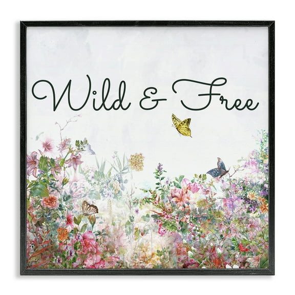 Stupell Industries Wild & Free Butterflies Landscape & Nature Painting Black Framed Art Print Wall Art, 12 x 12