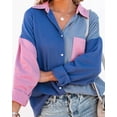 thumbnail image 3 of chouyatou Women's Color Block Long Sleeve Button Down Boyfriend Shirt Blouses, 3 of 5