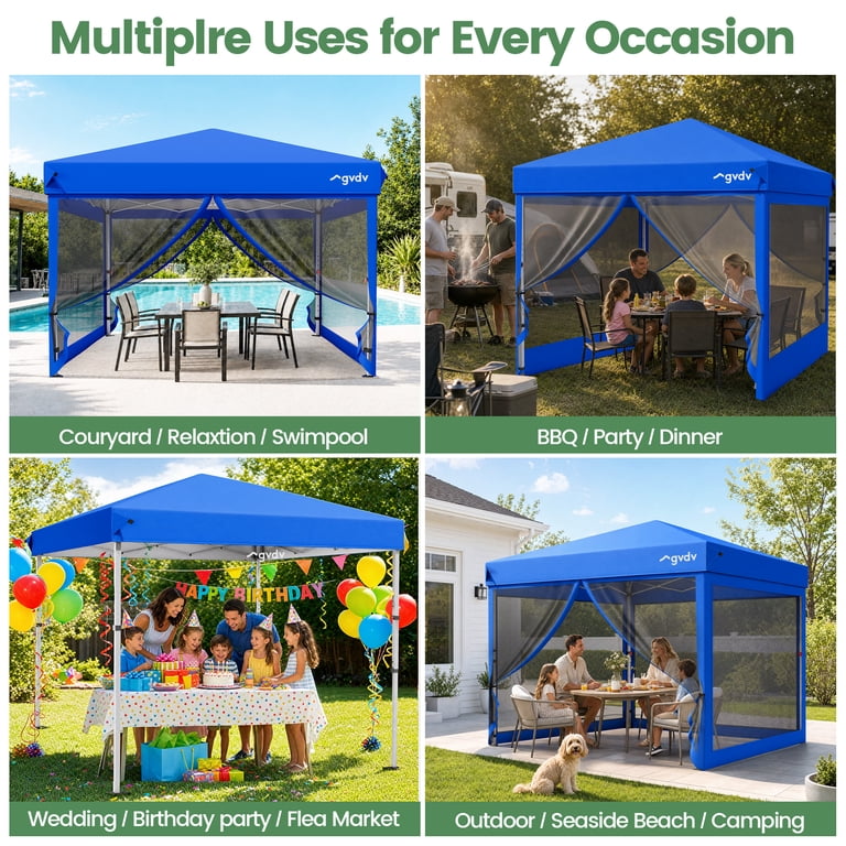 GVDV 10'x10' Canopy Tent with Mosquito Net, Zippered Doors
