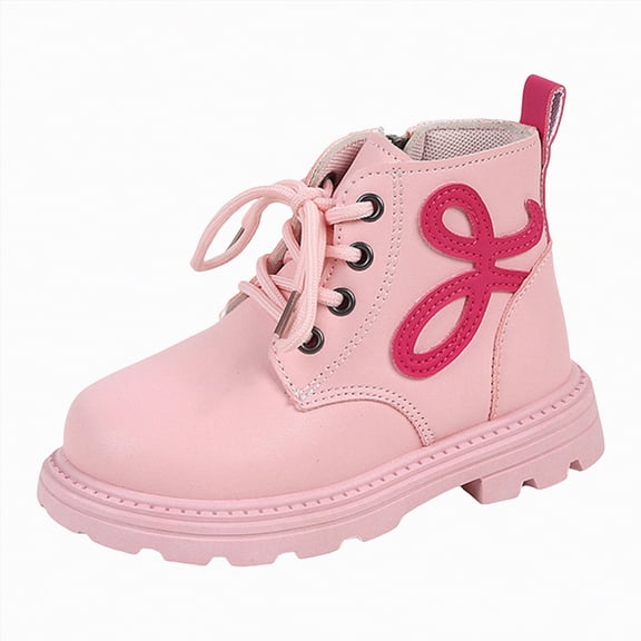 HCNTES Boys Girls Boots Lace Up Combat Ankle Boots Toddler Fashion Shoes for Toddler Kids Unisex(10,Pink_C2)