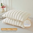 thumbnail image 3 of XeGe Pack of 2 Fluffy Faux Rabbit Fur Pillowcases, Ivory Striped Plush Fuzzy Bed Pillow Cases with Zipper, Farmhouse Shaggy Furry Ribbed Long Pillow Covers for Kids Teen Adults 20x26, Standard, Beige, 3 of 7