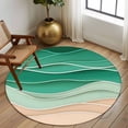 thumbnail image 2 of Round Rugs 5Ft, Geometric Green Round Area Rug Washable Indoor Throw Carpet, Ocean Wave Stripes Modern Abstract Beach Soft Non Slip Circle Rug for Cabinet Bathroom Home Decor Aesthetic, 2 of 8
