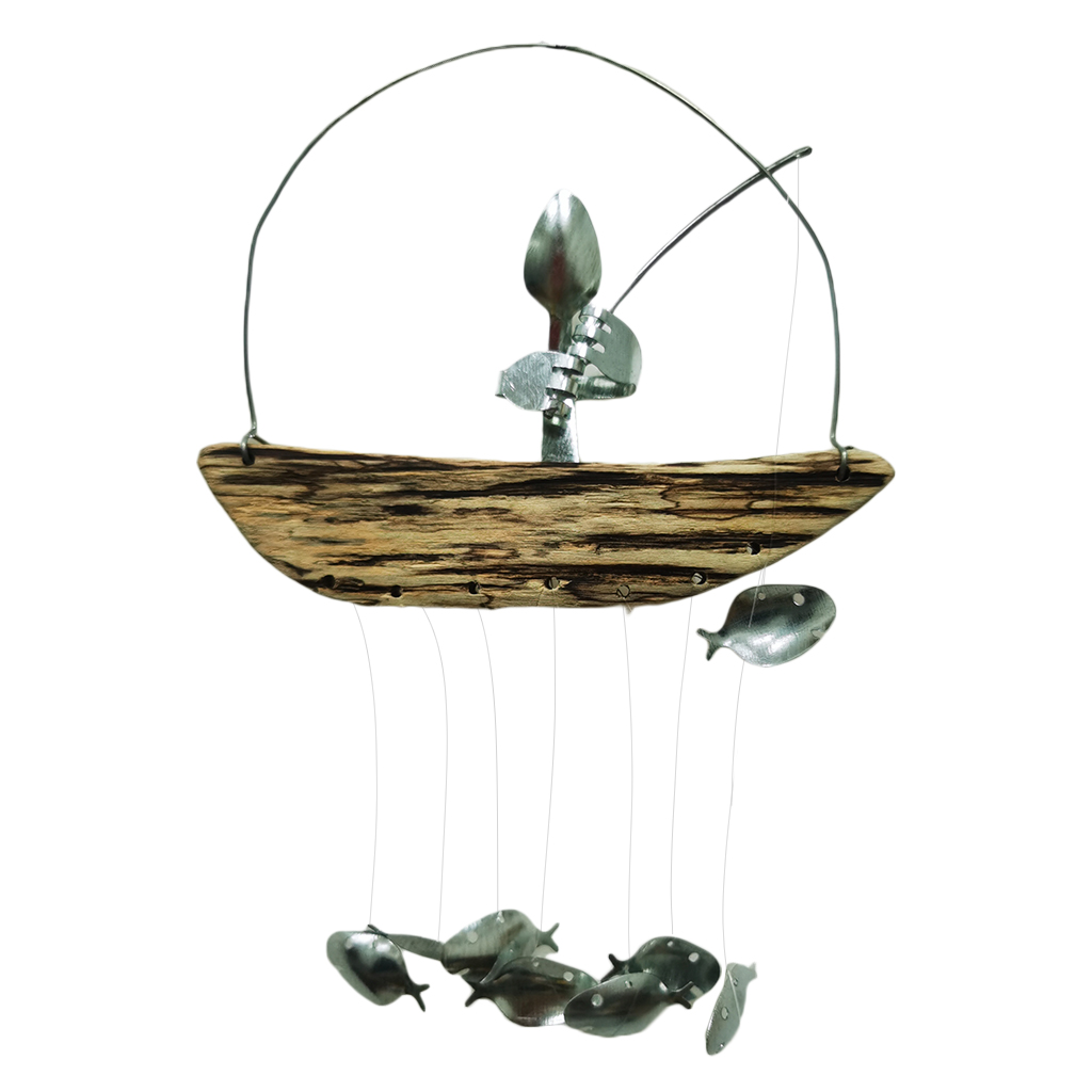 Fishing Man Wind Chime Spoon Fish Sculpture Windchime Hanging Garden