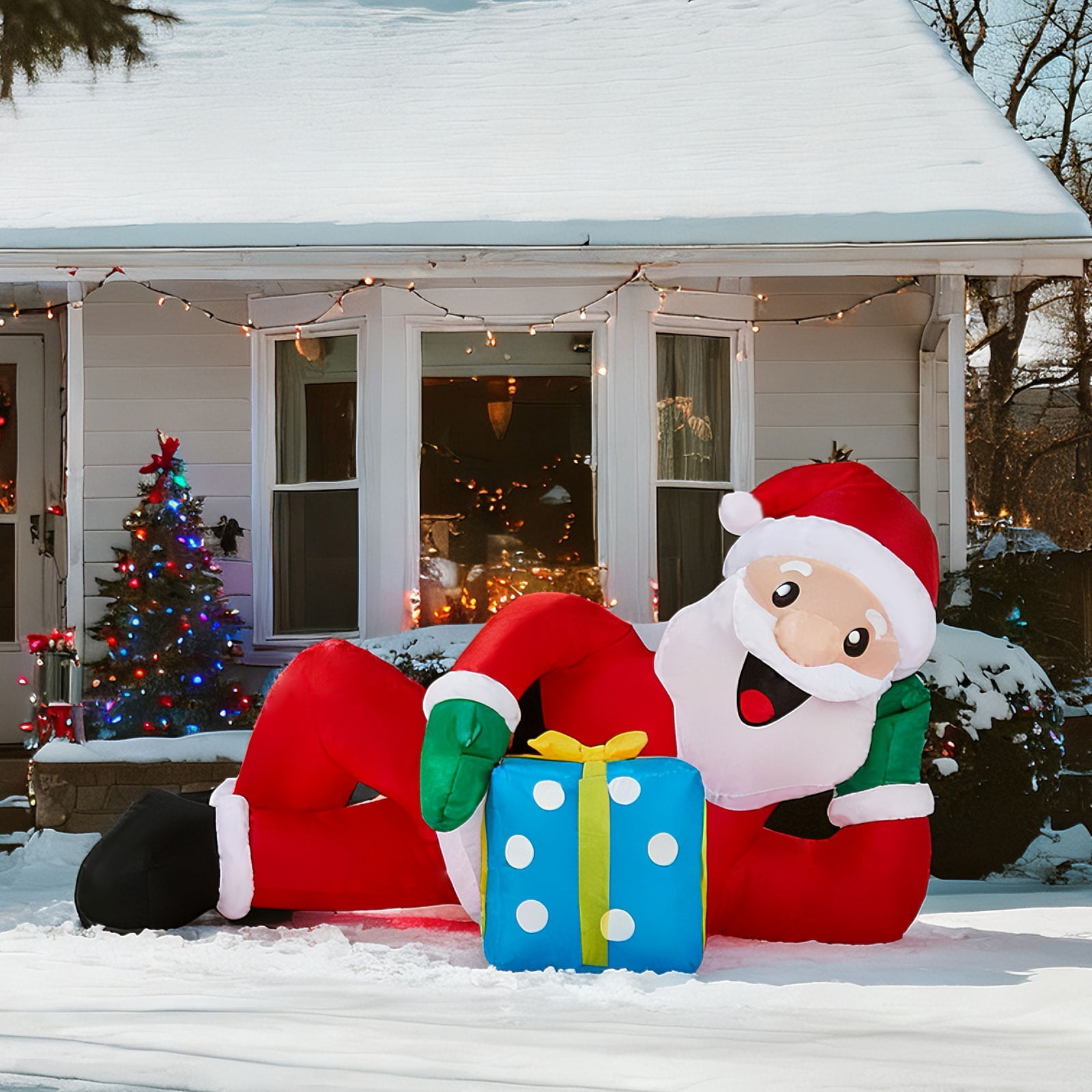 Astoutdoor 7 ft Lighted Christmas Inflatable Decoration, Santa Lying on Floor with Built-in LED Lights, Blow Up Yard Decor for Holiday Front Yard Lawn Garden