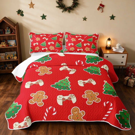 Manfei Gingerbread Twin Quilt Set Christmas Twin Coverlet Set, Orange Brown 2-Piece 1 Bedspread and 1 Pillowcase