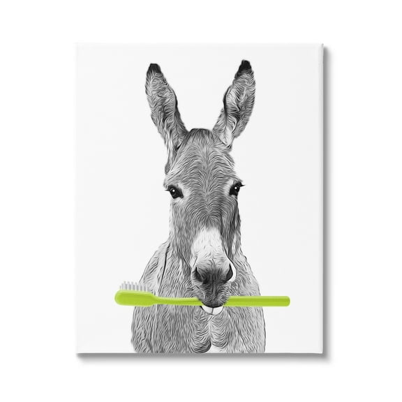 Stupell Industries Donkey Toothbrush Funny Animal Animals & Insects Painting Gallery Wrapped Canvas Print Wall Art