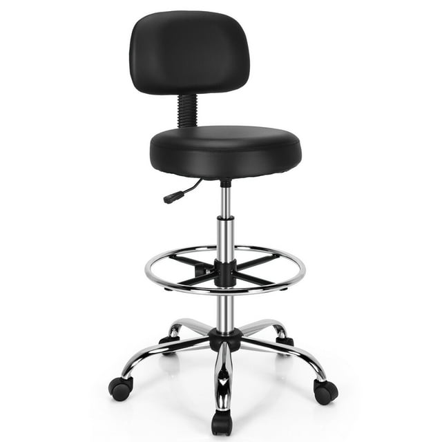 Gymax Chaise de Dessin Pivotante Haute Chaise de Bureau avec Dossier Réglable Anneau de Pied