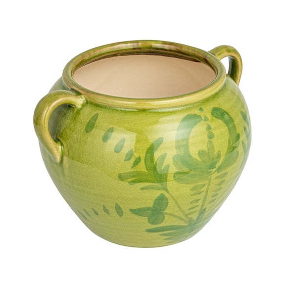 Creative Co-Op Hand-Painted Terra-cotta Urn with Reactive Glaze, Green
