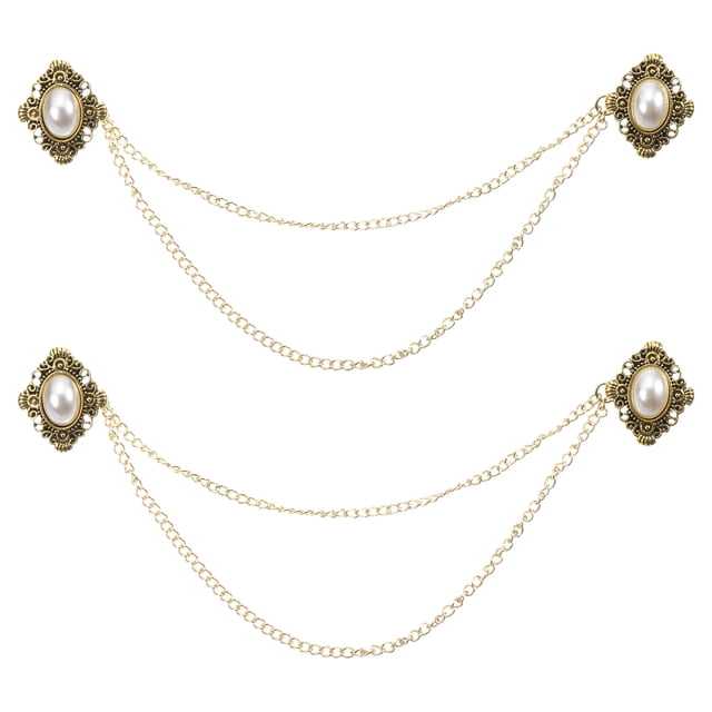 Unique Bargains 2 Pack Sweater Clips Vintage Cardigan Collar Clips with Chain(Gold)
