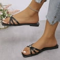 thumbnail image 7 of Women's Flat Sandals Summer Comfortable Square Open Toe Slip On Leather Slide Sandals Black 5.5, 7 of 7