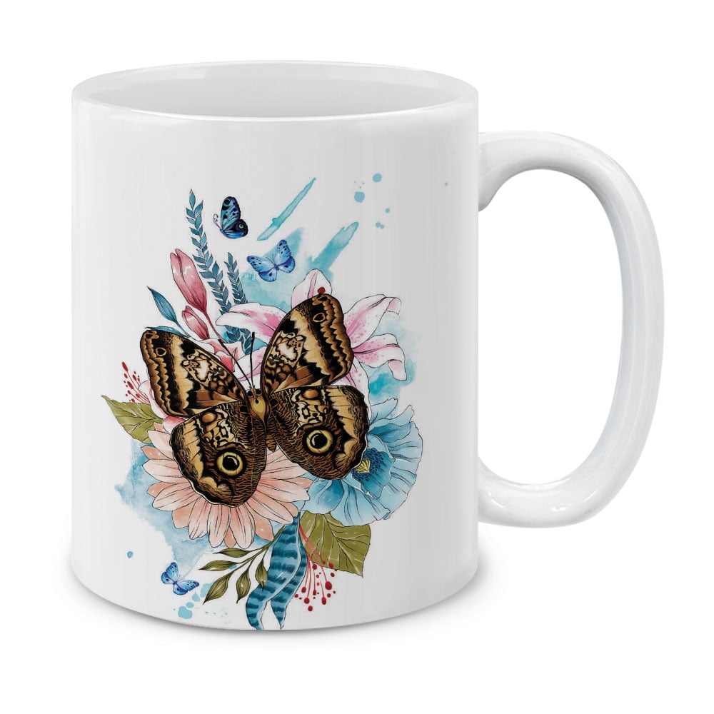 MUGBREW 11 Oz Ceramic Tea Cup Coffee Mug, Forest Giant Owl Butterfly Flower