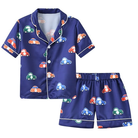 

DNDKILG Toddler Baby Girls Boy T Shirts and Shorts Pajamas Set Cartoon Animal Outfits Short Sleeve Clothes Set Summer with Dark Blue 1Y-6Y 90