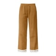 thumbnail image 5 of Cagogo Women Cotton Linen Straight Elastic Waist Pants with Pockets Solid Casual Ankle Trousers Lounge Work Beach Clothes, Yellow L, 5 of 5