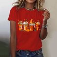 thumbnail image 2 of Halloween Shirts for Women T-Shirt for Casual Wear with Short Round Neck Pumpkin Print Loose Top in Stylish Everyday Wardrobe Red M, 2 of 6