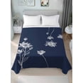 thumbnail image 2 of Full Size Flat Sheet Only, Navy Blue White Floral Soft Brushed Microfiber Bed Sheets, Abstract Art Summer Botanical Hotel Quality Breathable Bedding Top Sheet, Easy Care, 66"x102", 2 of 9
