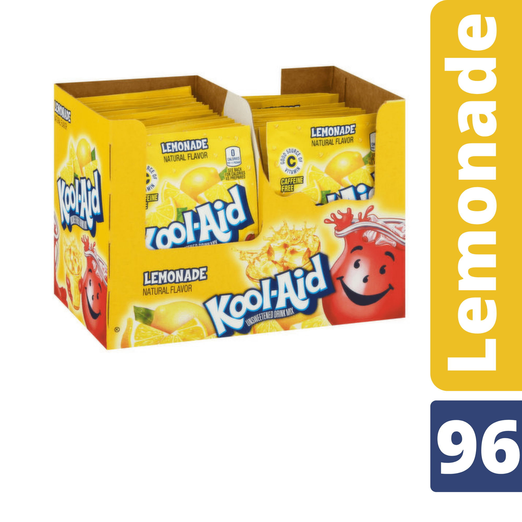 Kool-Aid Artificially Flavored Lemonade Unsweetened Powdered Drink Mix No Caffeine 2 Big Box Bundle 48 Packets Each Box, 0.23 oz., 96 (Packets)