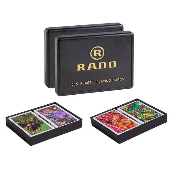 Rado Switzerland Premium Plastic Playing Cards For Adult | Pack Of 4 - 2 Sets Of Twin Packs, Bridge Size, Multicolor Cards Packed In A Two Piece Container, Cards | Poker & Rummy
