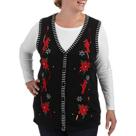 Seasonal Women's Plus-Size Christmas Sweater Vest 