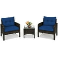 thumbnail image 2 of Costway 3PCS Outdoor Rattan Conversation Set Patio Garden Cushioned Sofa Chair Navy, 2 of 9
