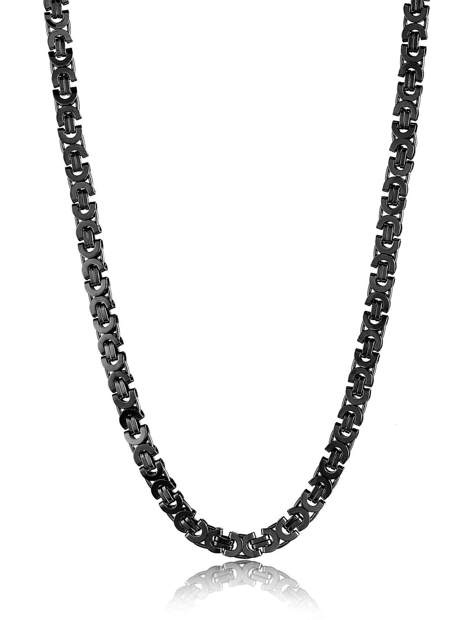 Coastal Jewelry - Black Plated Stainless Steel Flat Byzantine Chain