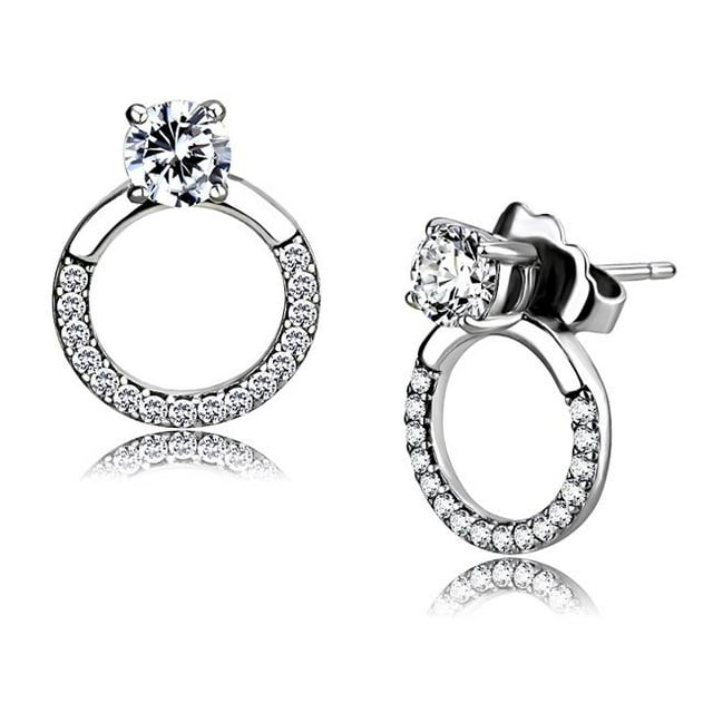Alamode DA208 Boucles d'Oreilles en Acier Inoxydable Poli avec AAA Grade CZ en Clair
