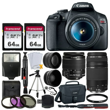 Canon EOS Rebel T7 DSLR Camera + EF-S 18-55mm f 3.5-5.6 is II Lens + 58mm 2X Professional Telephoto & 58mm Wide Angle Lens + 64GB Memory Card + DC59 Case + 60