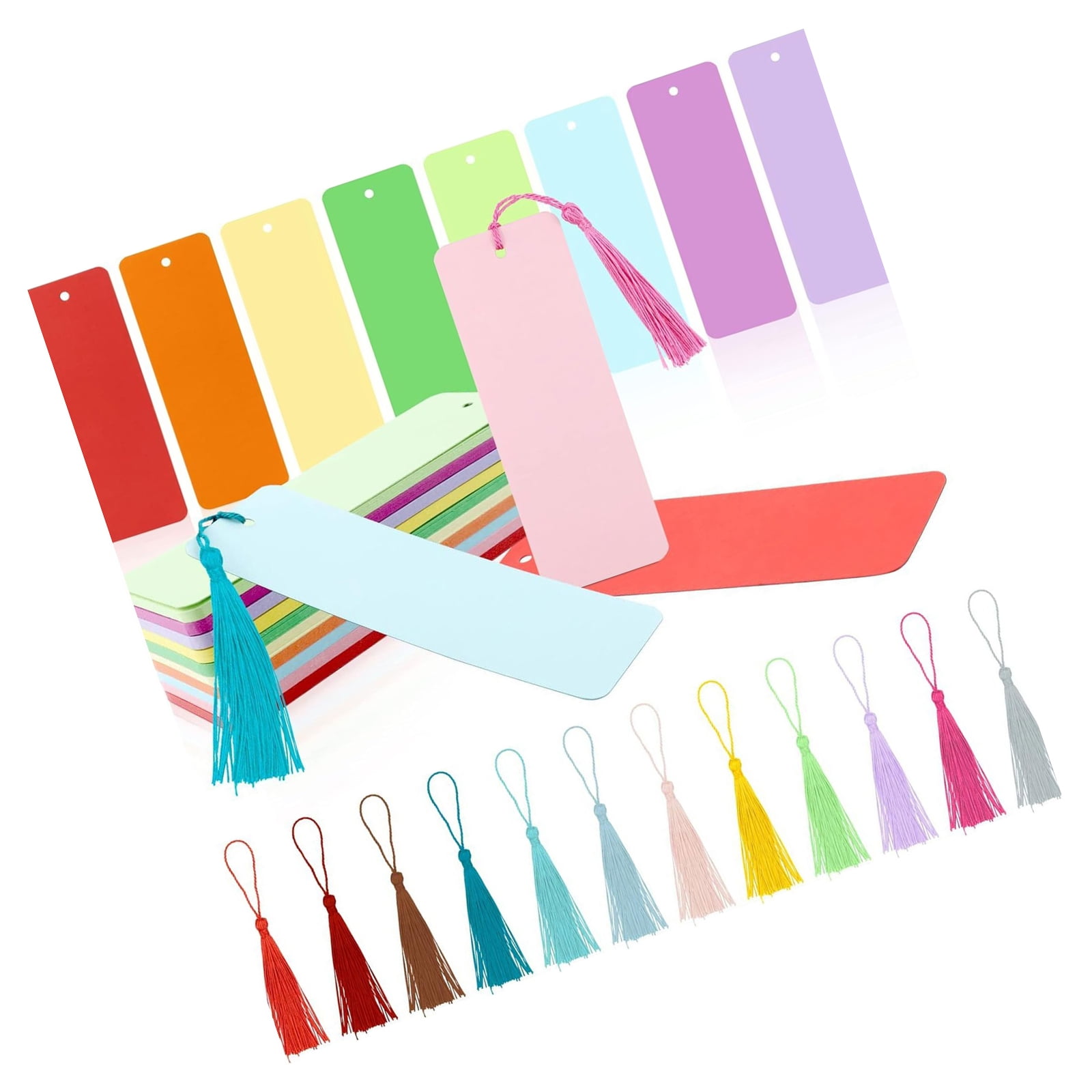 UNTERING Bookmark Blank Kraft Paper Bookmarks Rectangle Book Marks Hanging Label with Colorful Tassels for Party Decorations Project