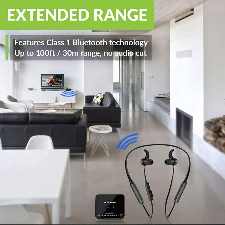 Avantree HT4186 Wireless Headphones Earbuds for TV Watching Neckband Earphones Set