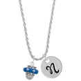 thumbnail image 1 of Delight Jewelry Silvertone Crystal Royal Blue Spinner Silvertone Script Initial Disc - N - Charm Necklace, 20"+3", 1 of 4
