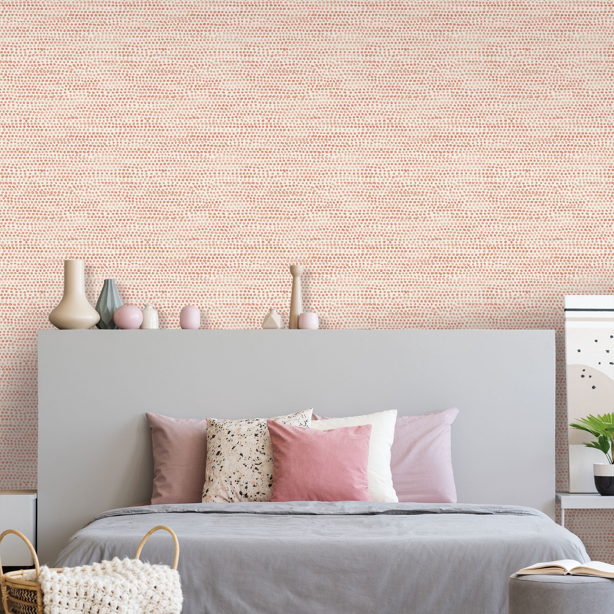 Tempaper Moire Dots Coral Peel and Stick Wallpaper, 20.5" x 16.5'