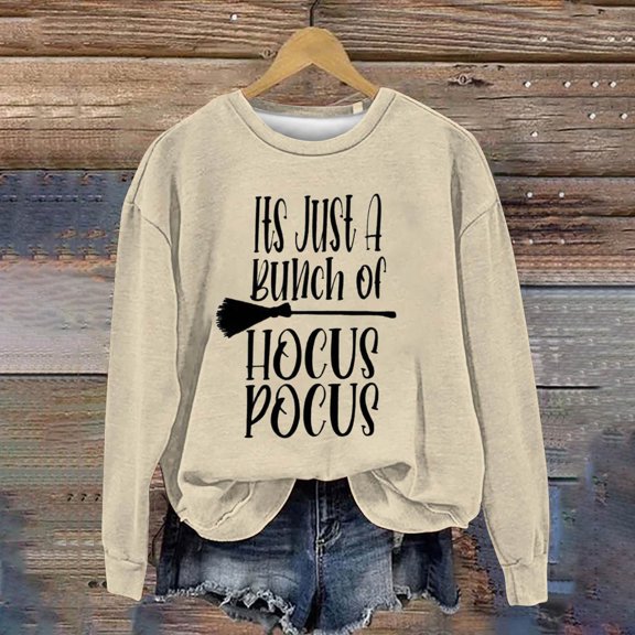 Beige Halloween Spooky Season Shirt Women Crew Neck Funy Retor Ghost Long Sleeve Crop Sweatshirt Skull Spooky Season Holiday Family Matching Party Top L