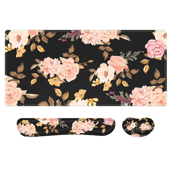 Set de alfombrillas de escritorio Anyshock XXL con diseño floral y reposamuñecas