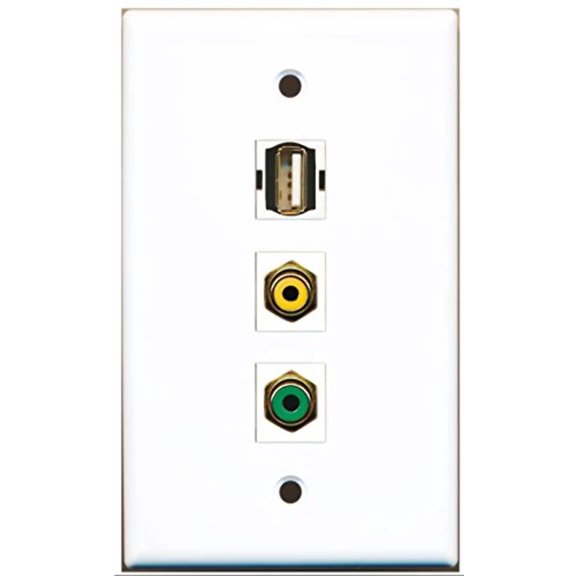 RiteAV - 1 Port RCA Yellow and 1 Port RCA Green and 1 Port USB A-A Wall Plate
