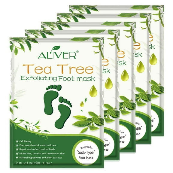 ALIVER 5 Pcs Foot Peel Mask Moisturizers Baby Soft Foot Exfoliant Repair Foot Mask, Tea Tree
