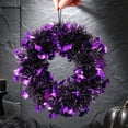 thumbnail image 3 of Homellea Black Purple Halloween Tinsel Wreath, 10.23 Inch Bat and Skull Hanging Door Wreath for Front Door, Mantel, Wall, Window, Entryway and Party Decor, 3 of 7