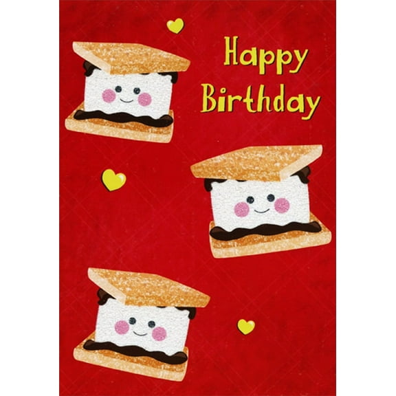 Designer Greetings S'mores and Yellow Hearts Juvenile Birthday Card for Young Kid : Child