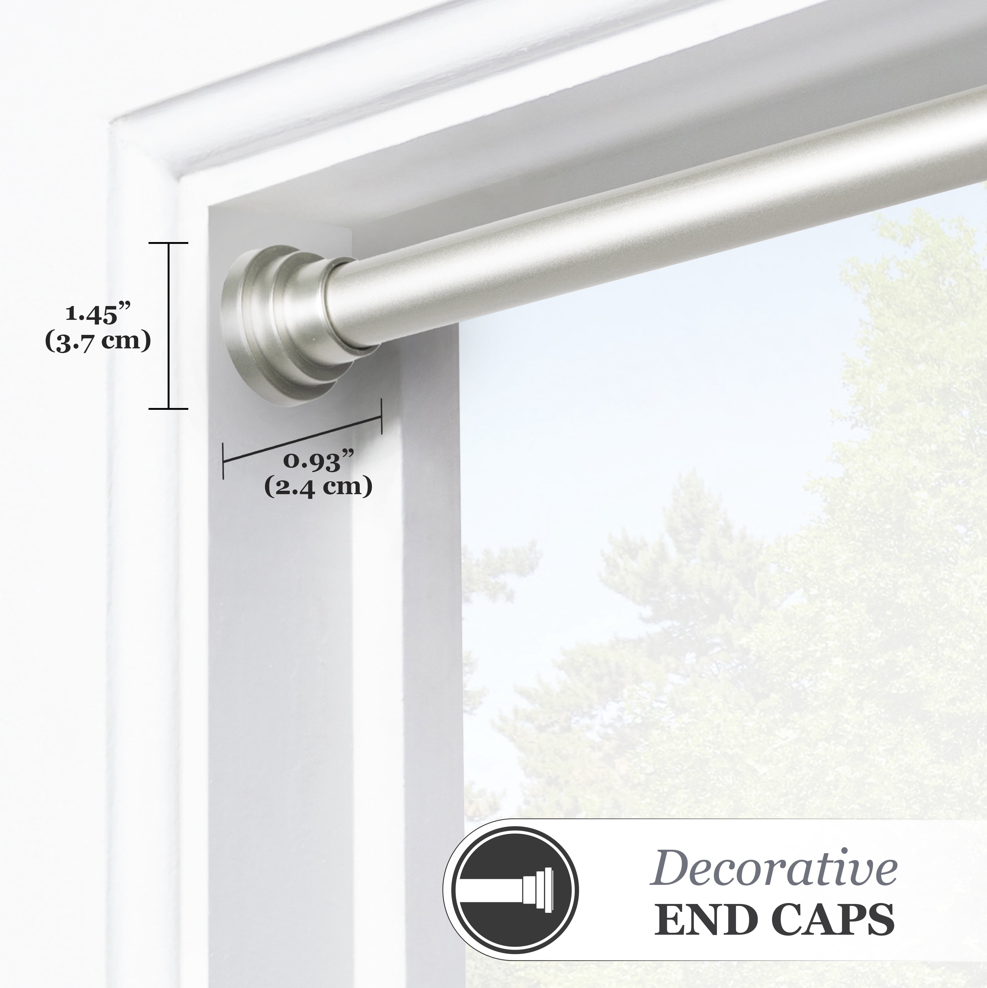 Sun Zero 3/4" Brushed Nickel Decorative Blackout Tension Rod, 28-60"