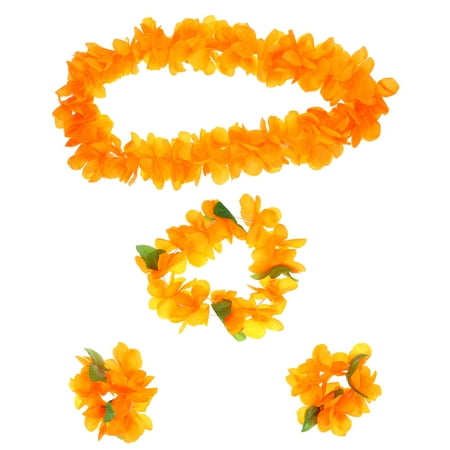 

1 Set 4pcs Hawaiian Garland Necklace Bracelets Thicken Tropical Beach Party Fancy Accessaries (Orange)