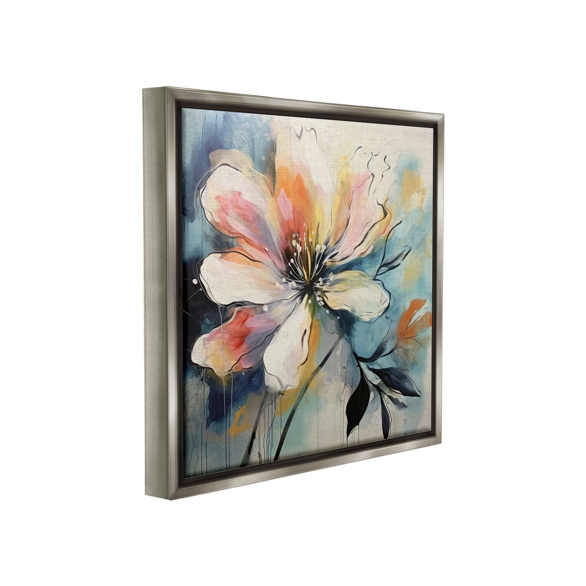 Stupell Industries Modern Pink Blossom Botanical & Floral Painting Gray Floater Framed Canvas Art Print Wall Art, 18 x 18