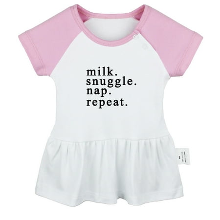 

Milk Snuggle Nap Repeat Funny Dresses For Baby Newborn Babies Skirts Infant Princess Dress 0-24M Kids Graphic Clothes (Pink Raglan Dresses 18-24 Months)