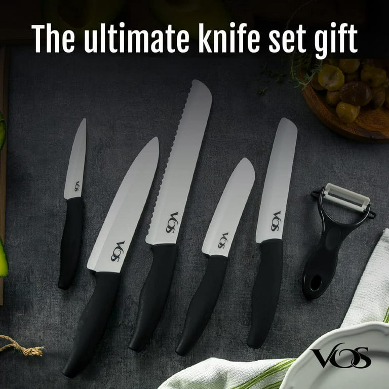 5 Sharp White Blade Ceramic Santoku Knife Kitchen Knife Set Chef Knife +  Peeler