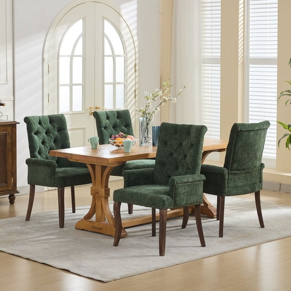 GOMYHOME Dining Chairs Set of 4, Upholstered Chenille Chairs with Arms, Tufted Back, Wood Legs
