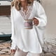 thumbnail image 3 of Mujeres Sexy Otoño Encaje Costura Crop Workout Manga larga Oversize Vintage V-Cuello Casual Blusa Tops Fridja  fksj2569, 3 of 3