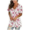 thumbnail image 2 of Puntoco - Camiseta de manga corta suelta con cuello en V y estampado informal para mujer Puntoco Puntoco-1144, 2 of 5