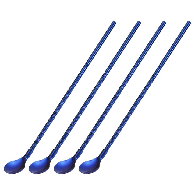 Unique Bargains 4Pack 8.6 'cuillères en Acier Inoxydable Pailles Réutilisables Poignée Cuillère, Bleu