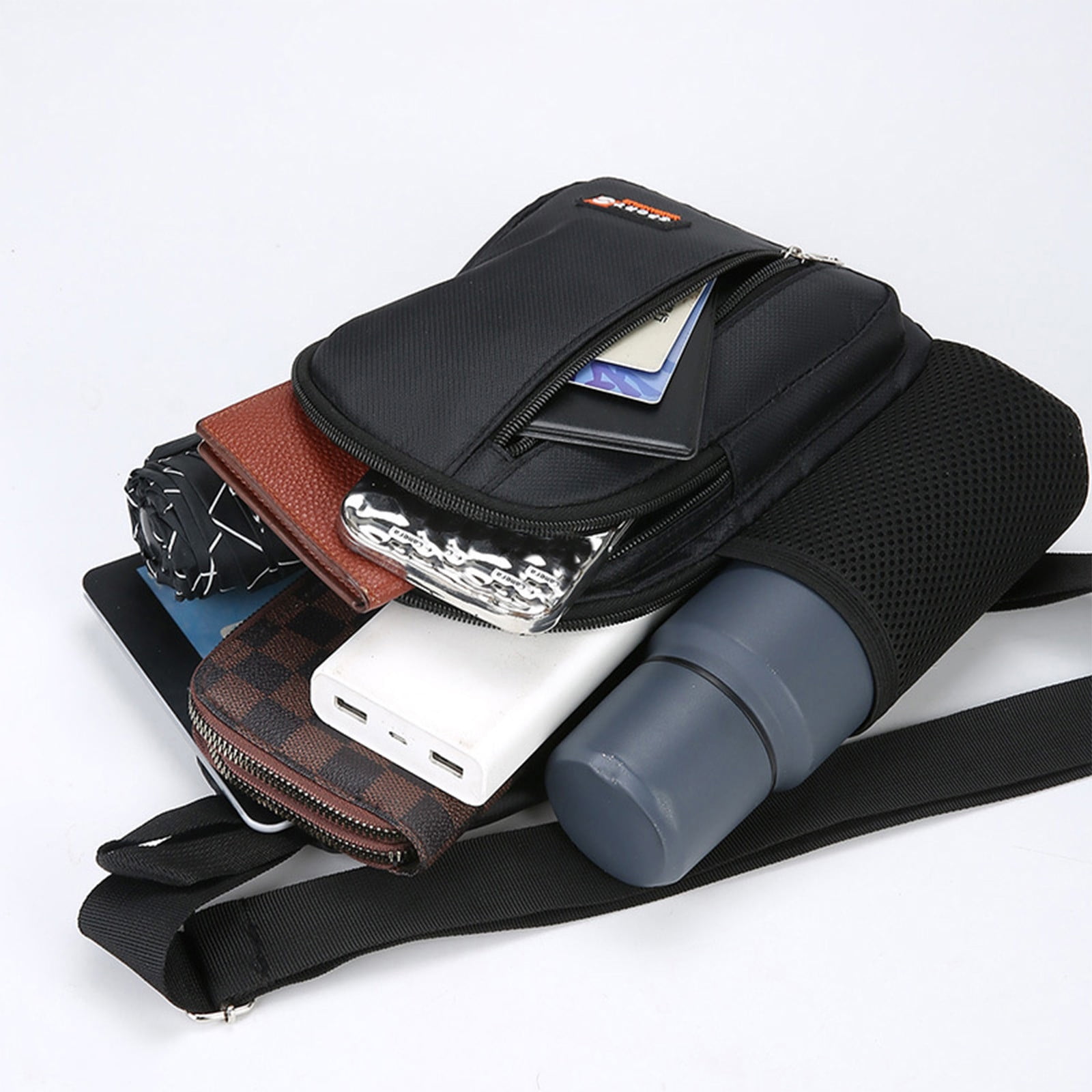 Small Sling Bag with Water Bottle Holder,Large Capacity Crossbody Bag Single Shoulder Backpack, Water Resistance with Headphone Hole Travel Bag